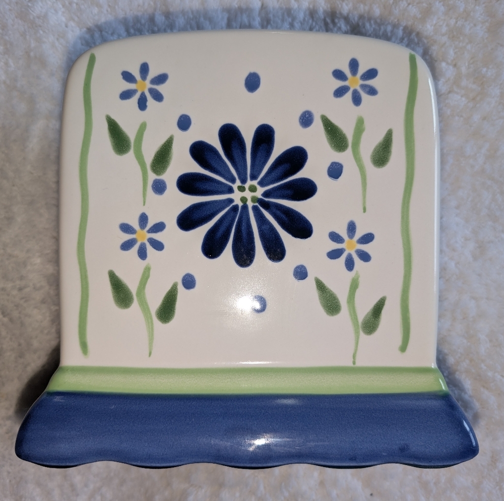 💠 Pfaltzgraff Springwood Ceramic Napkin Holder White Blue Floral
